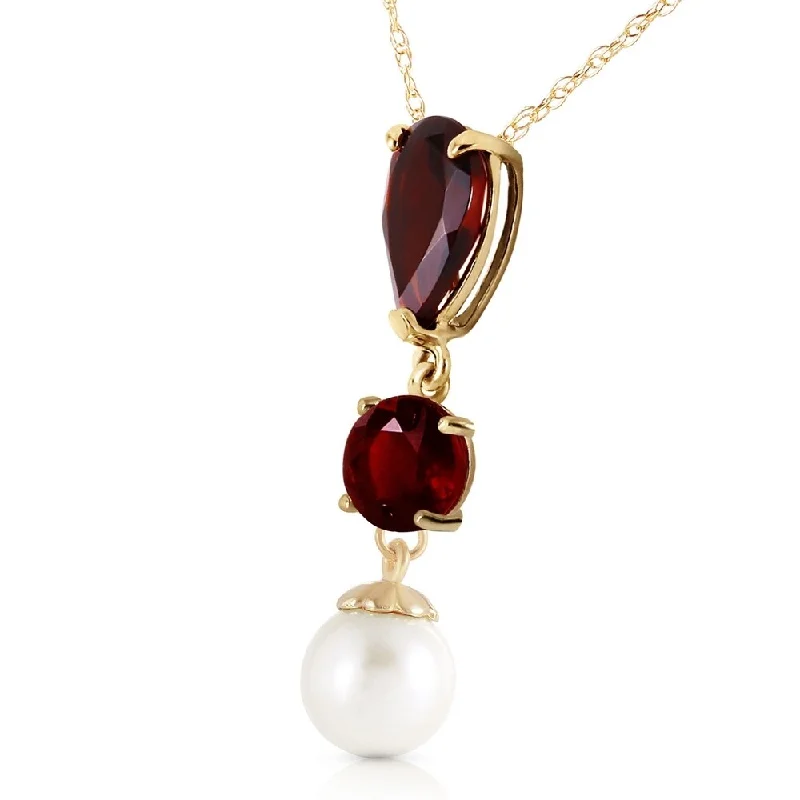 Haze glass necklaces-5.25 CTW 14K Solid Gold Necklace Garnet pearl