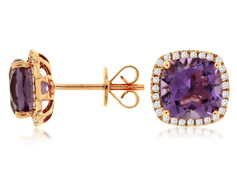 Topaz stud earrings-Diamond Halo Amethyst Earrings