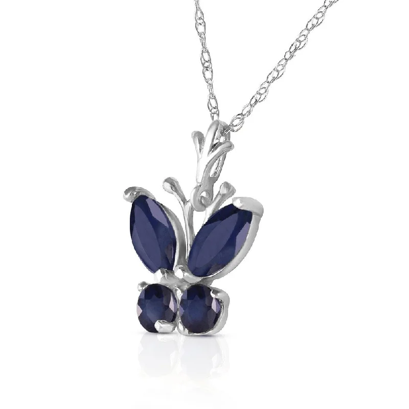 Mesh choker necklaces-0.6 Carat 14K Solid White Gold Butterfly Necklace Natural Sapphire