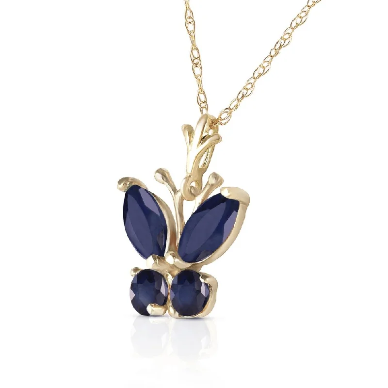 Retro deco necklaces-0.6 Carat 14K Solid Gold Butterfly Necklace Natural Sapphire