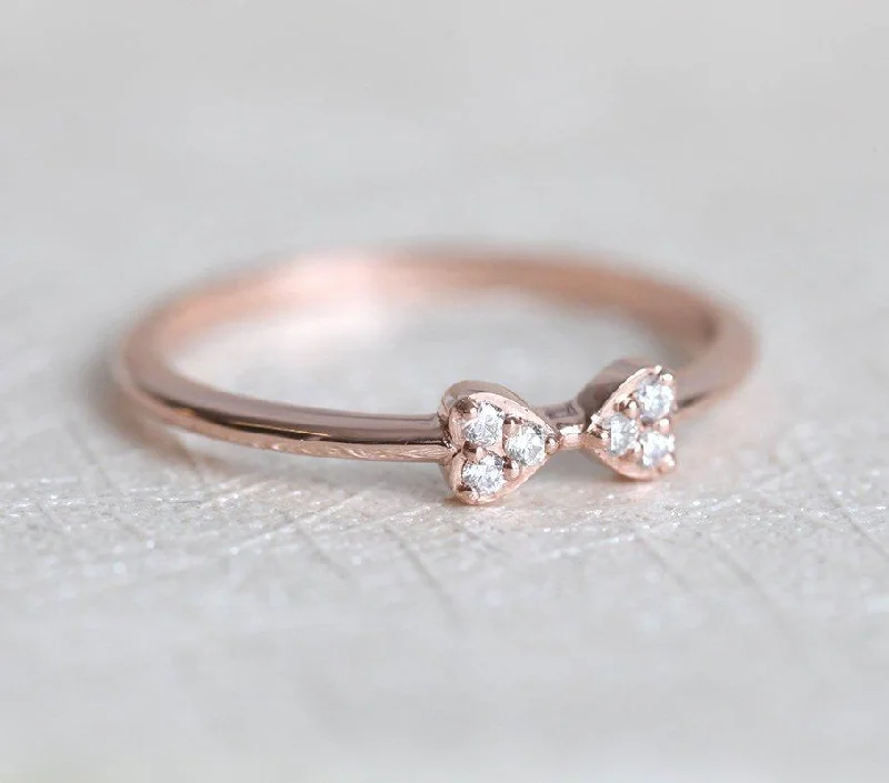 Radiant star engagement rings-Cute And Dainty Bow Tie Diamond Ring