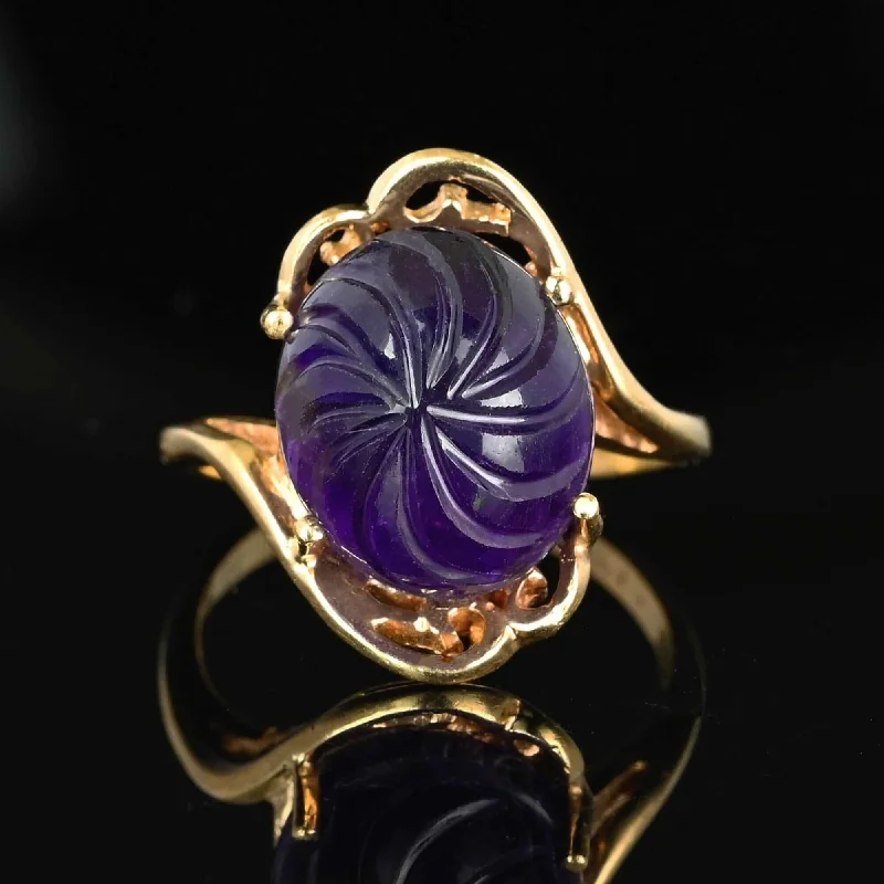 Pure modern rings-Final Payment Fancy Cut Carved Amethyst Cabochon Ring in Gold