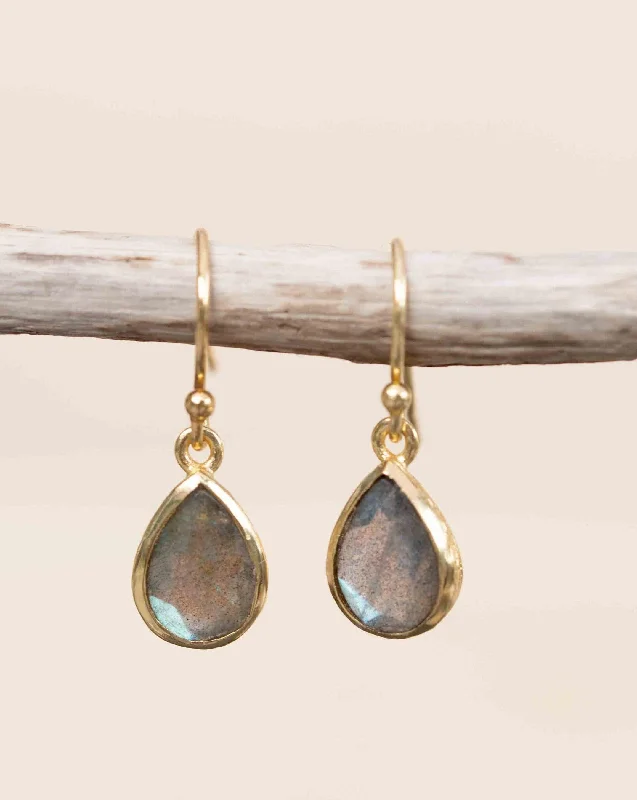 Silk tassel earrings-Tear Drop Earrings ~ 18k Gold Plated ~ Labradorite ~ ME187