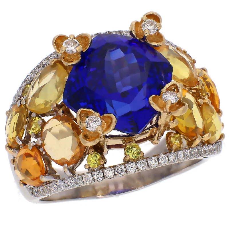 Rough band engagement rings-Vintage 14K White and Yellow Gold Tanzanite and Diamond Ring