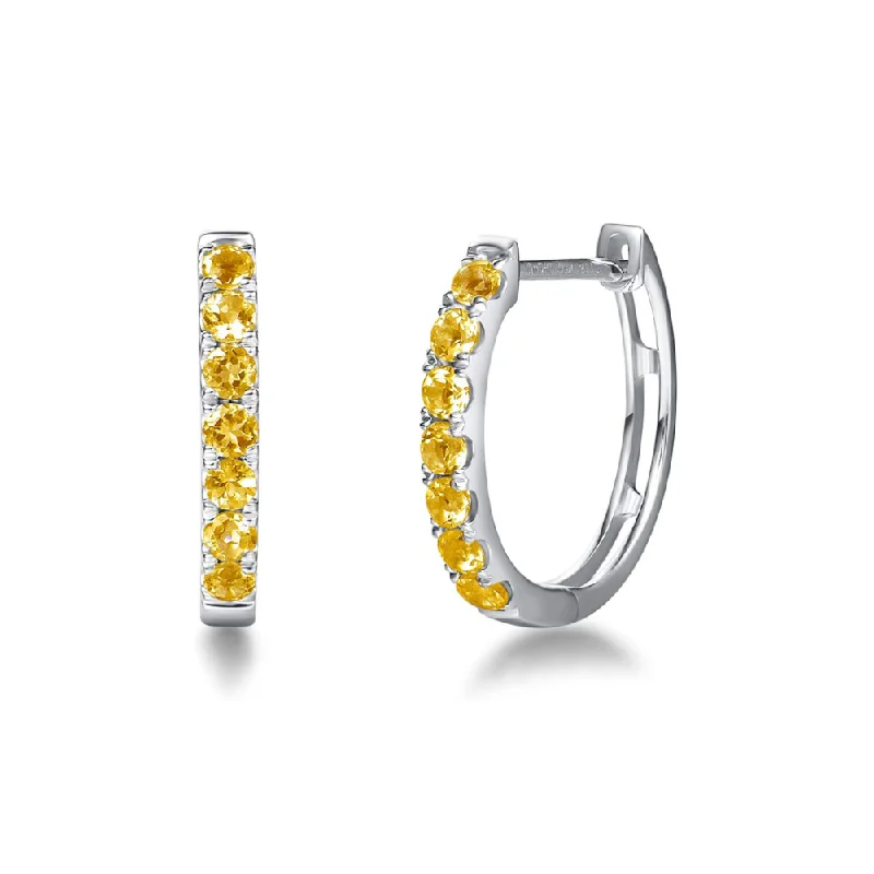 Tiny dot earrings-FANCIME Orange Citrine 14K White Gold Hoop Earrings