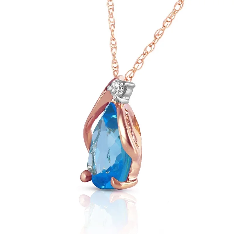 Worn medallion necklaces-2.53 Carat 14K Solid Rose Gold Necklace Diamond Blue Topaz