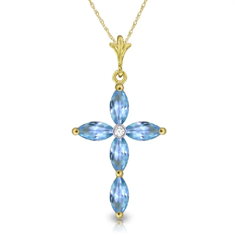 Ruby stone necklaces-1.1 Carat 14K Gold Necklace Natural Diamond Blue Topaz