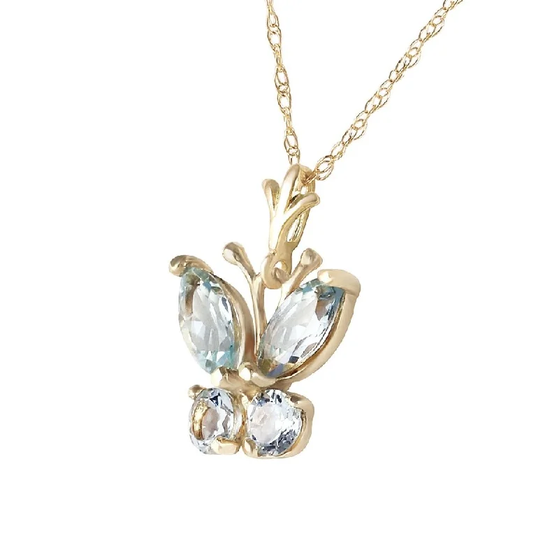 Cotton braid necklaces-0.6 Carat 14K Solid Gold Butterfly Necklace Aquamarine