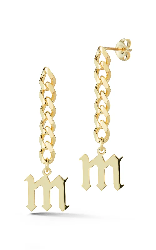 Thin pearl earrings-Gothic Initial Drop Stud Earring