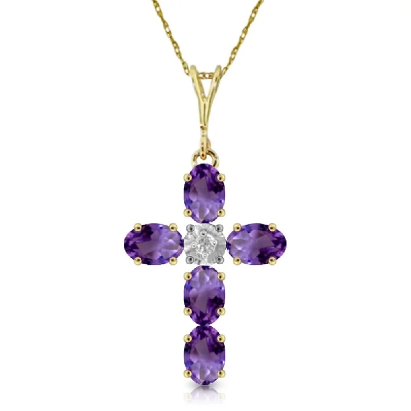 Half moon necklaces-1.75 Carat 14K Gold Cross Necklace Natural Diamond Purple Amethyst