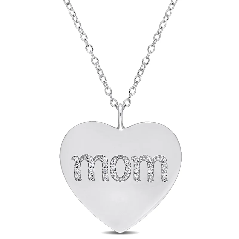 Lapis drop necklaces-Miadora 1/10ct TDW Diamond Heart "MOM" Engraved Necklace in Sterling Silver