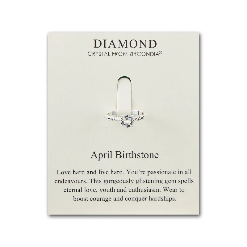 Patina bronze rings-April (Diamond) Adjustable Birthstone Ring Created with Zircondia® Crystals