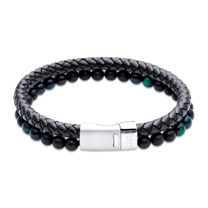 Unique & Co Black Malachite and Onyx Leather Bracelet