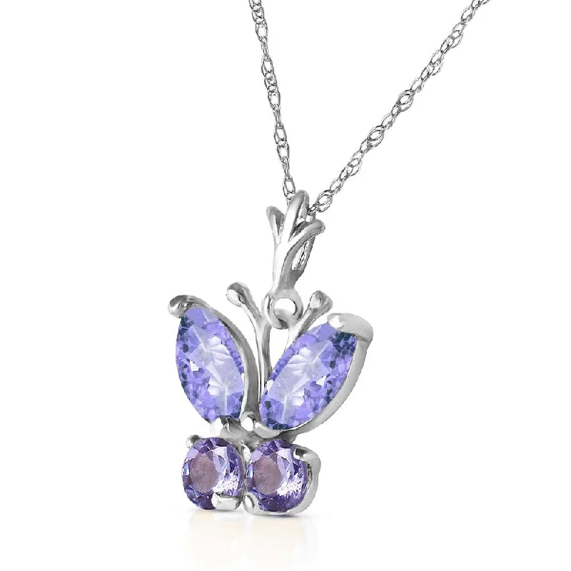 Floating gem necklaces-0.6 Carat 14K Solid White Gold Butterfly Necklace Tanzanite