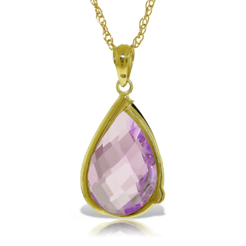 Oval gem necklaces-14K Solid Gold Necklace with Briolette Checkerboard Cut Amethyst & Diamond