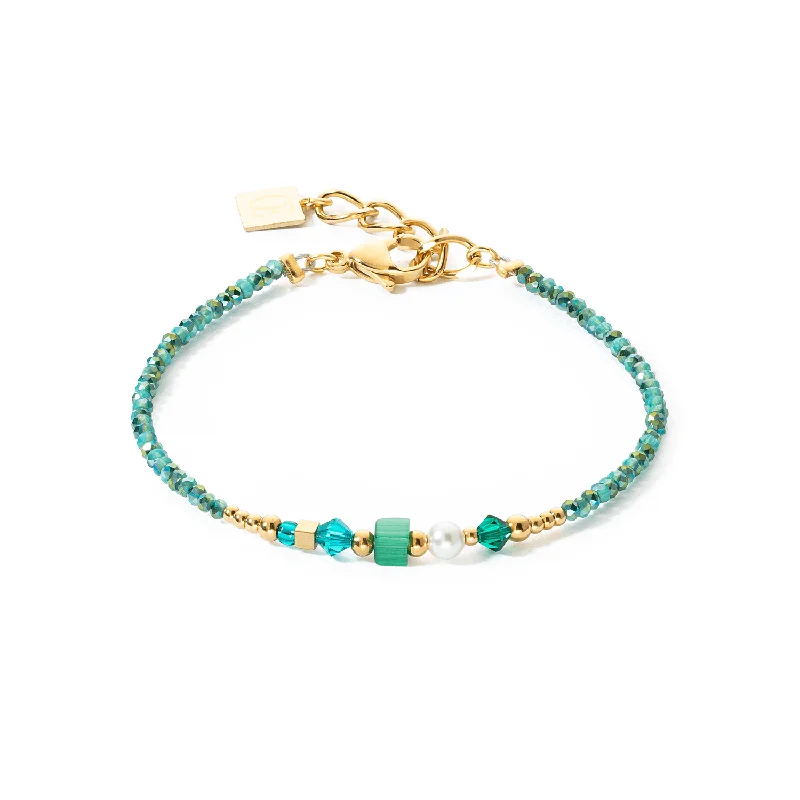 Coeur De Lion Square Stripes Gold and Green Bracelet