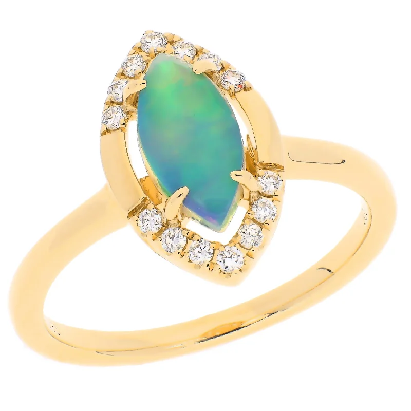 Infinity band engagement rings-14K Yellow Gold Opal & Diamond Ring