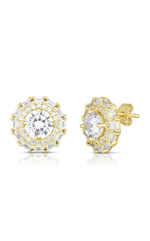 Alloy metal earrings-CZ Round Cut Stud Earring