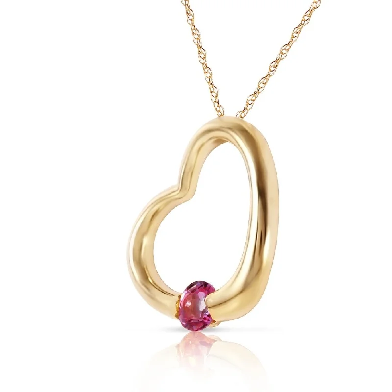 Stretch cord necklaces-14K Solid Gold Heart Necklace with Natural Pink Topaz