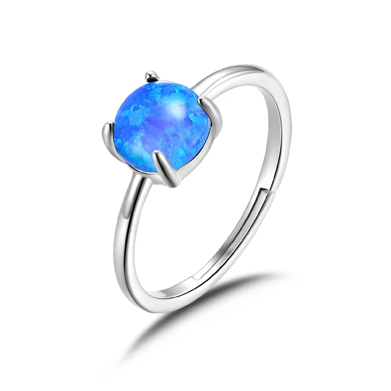 Stone stack rings-Synthetic Blue Opal Adjustable Ring