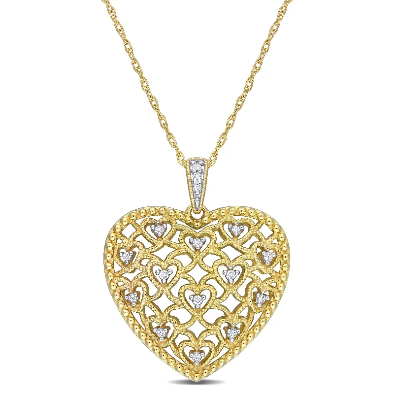 Surf wave necklaces-Miadora 10k Yellow Gold 1/10ct TDW Diamond Lace Heart Necklace