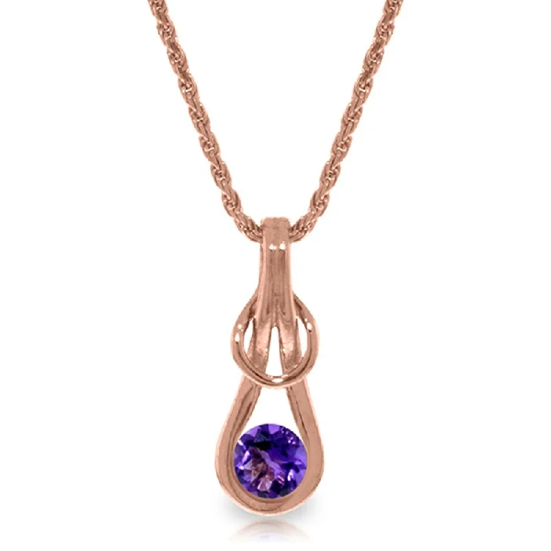 Sleek drop necklaces-14K Solid Rose Gold Necklace with Natural Purple Amethyst