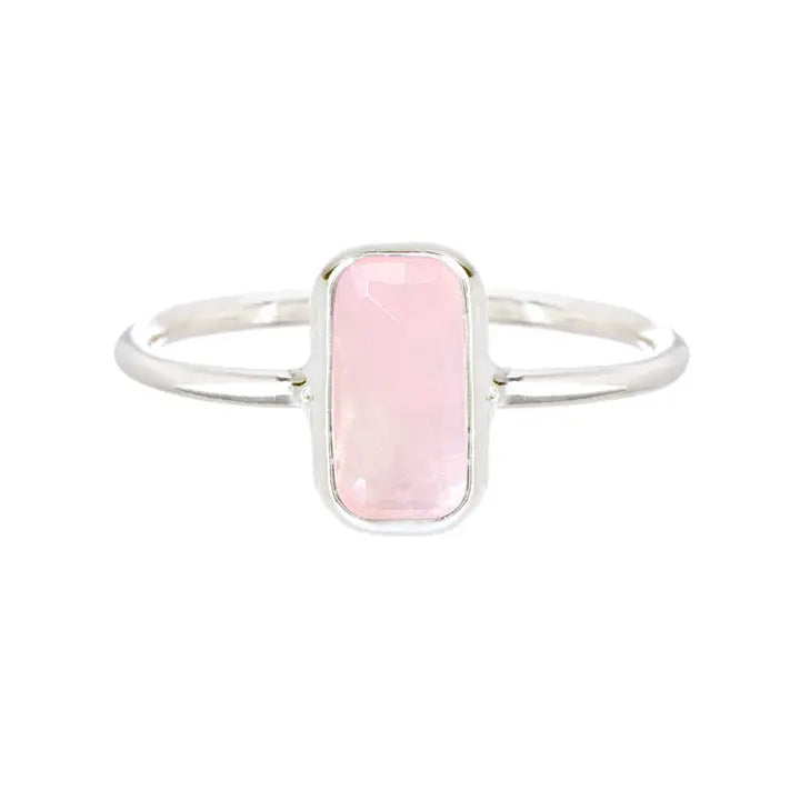 Braided motif rings-Rose Quartz Rectangle Petite Ring