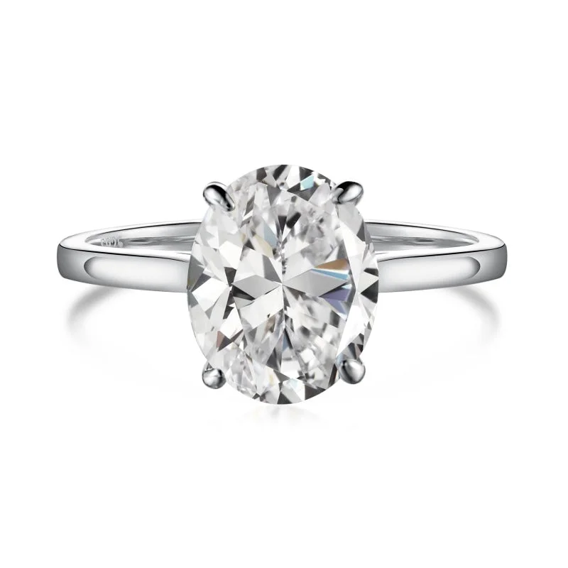 Cluster diamond engagement rings-Classic Love Solitaire Oval Diamond Ring