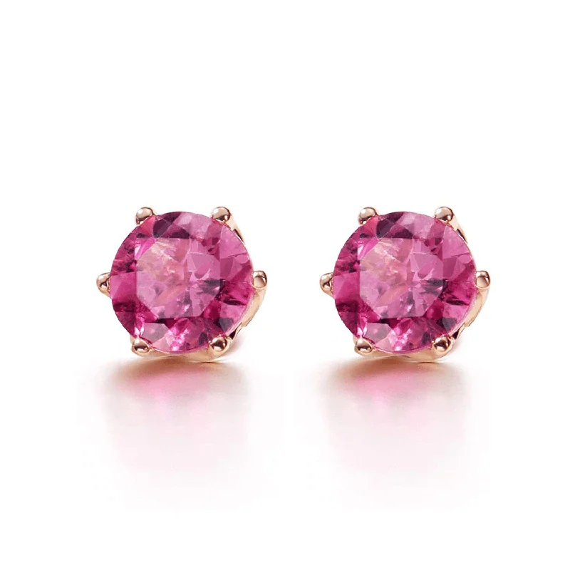 Dainty gem earrings-FANCIME Pink Tourmaline 14K Rose Gold Stud Earrings