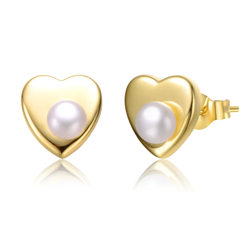 Pink gold earrings-Noelle Pearl Heart Stud Earrings