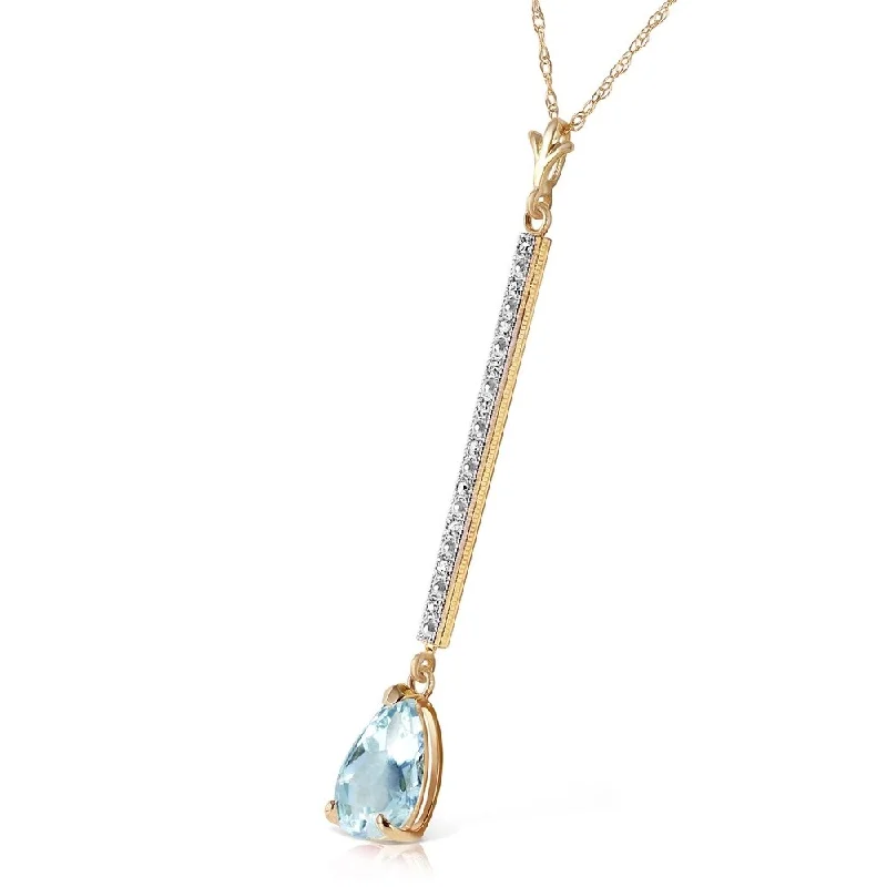 Topaz drop necklaces-1.8 CTW 14K Solid Gold Necklace Diamond Aquamarine