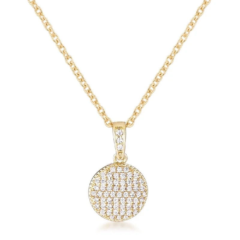 Bead weave necklaces-Gold Plated Necklace with CZ Disk Pendant