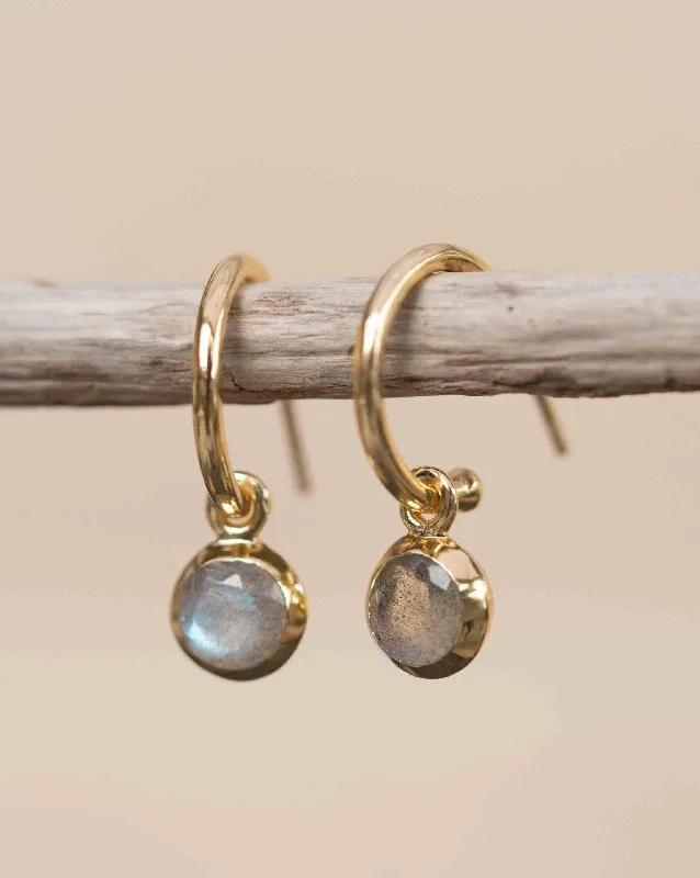 Bead braid earrings-Judy Labradorite Earrings ~ 18k Gold Plated ~ ME203