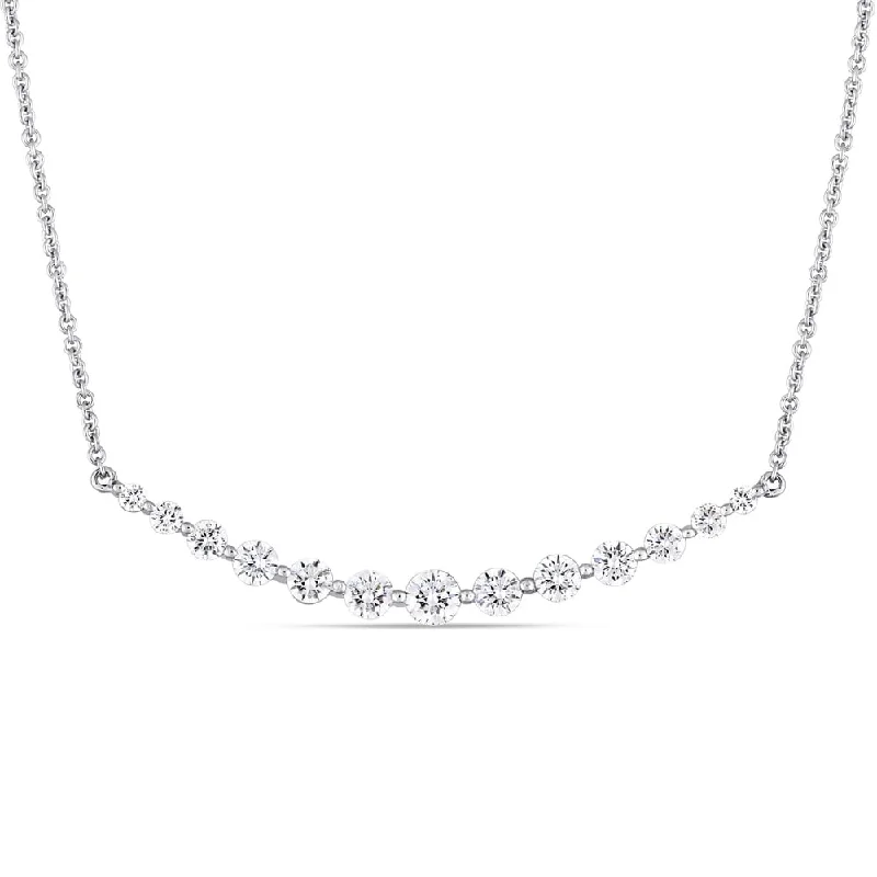 Solid link necklaces-Miadora 14k White Gold 1ct TDW Diamond Curved Bar Necklace