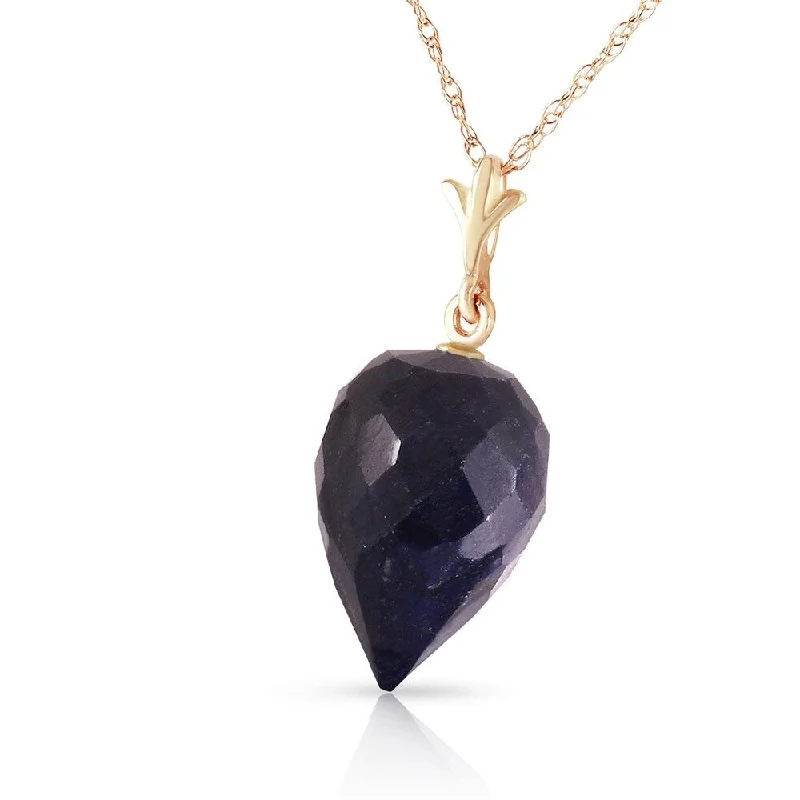 Worn medallion necklaces-12.9 Carat 14K Solid Gold Necklace Pointy Briolette Drop Sapphire