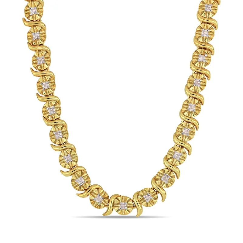 Coiled cord necklaces-Miadora Yellow Plated Sterling Silver 1/2ct TDW Diamond S-Link Tennis Necklace