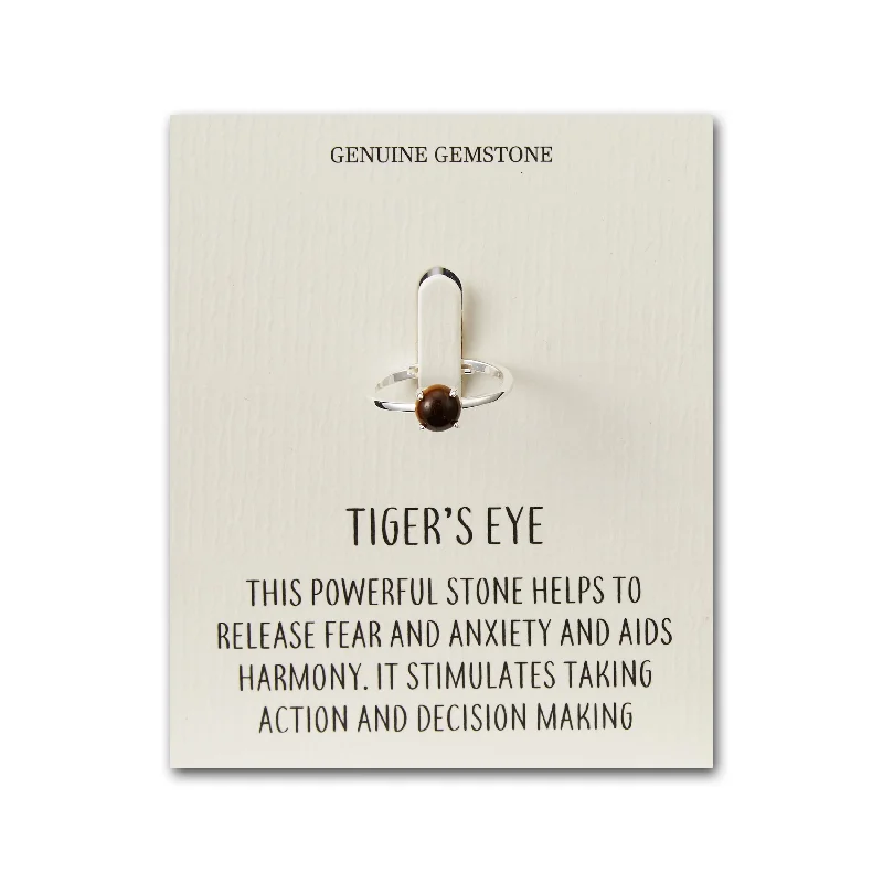 Shiny name rings-Tigers Eye Adjustable Ring with Quote Card