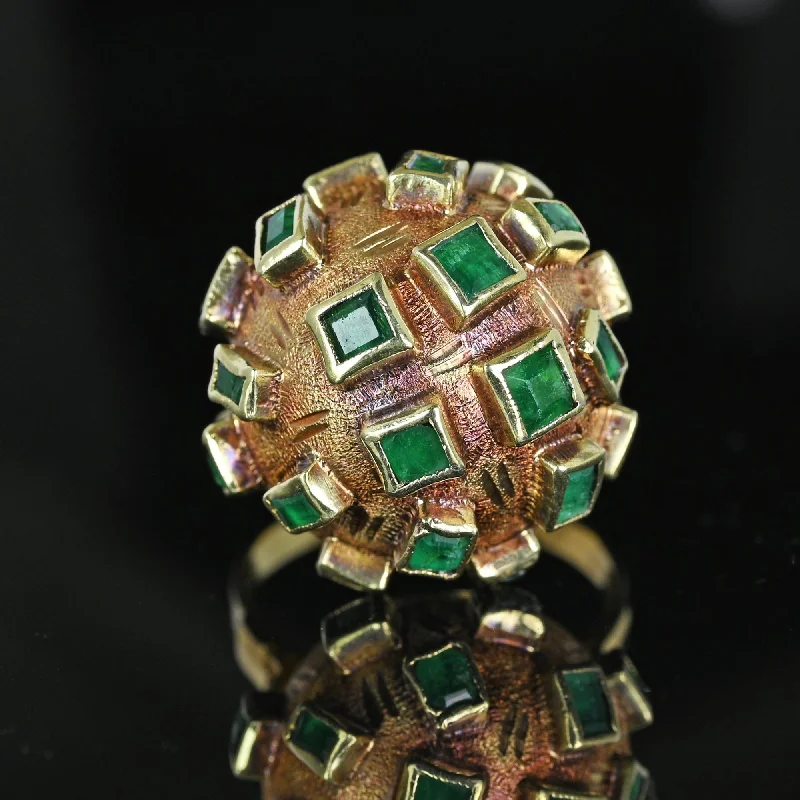 High band rings-Vintage Mid Century 18K Gold Dome Emerald Sputnik Ring