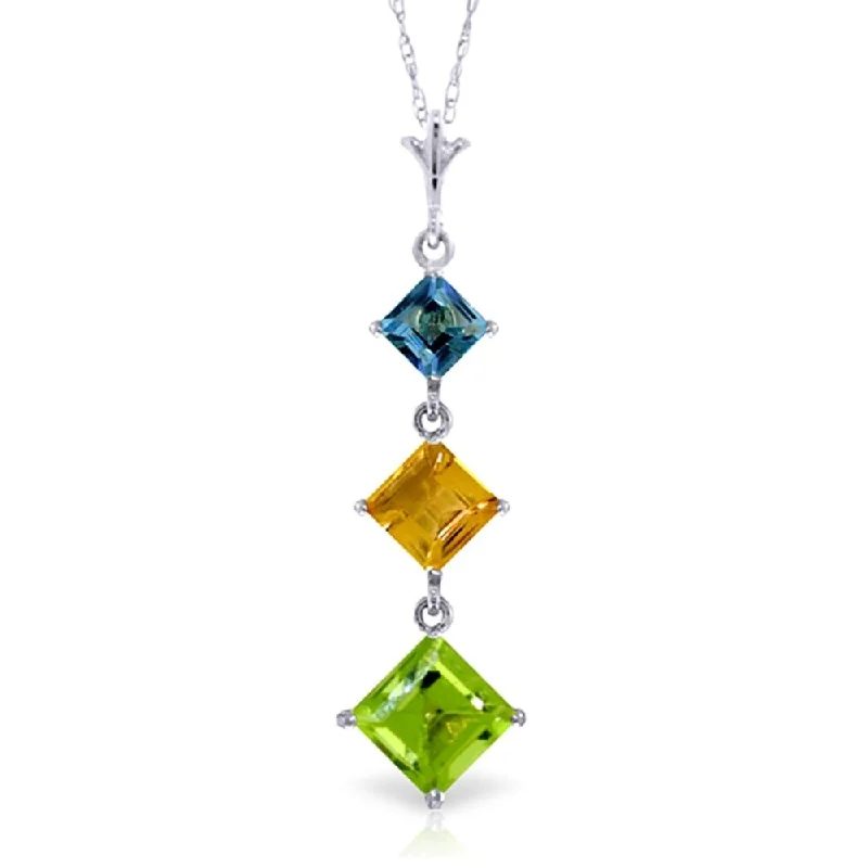 Lapis drop necklaces-2.4 Carat 14K White Gold Necklace Blue Topaz, Citrine Peridot