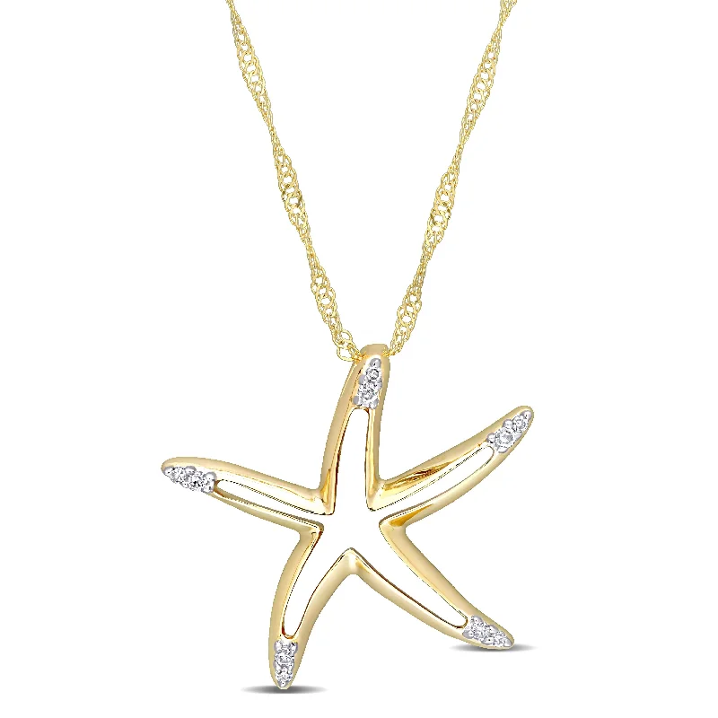 Polished bead necklaces-Miadora Diamond Accent Open Star Necklace in 10k Yellow Gold