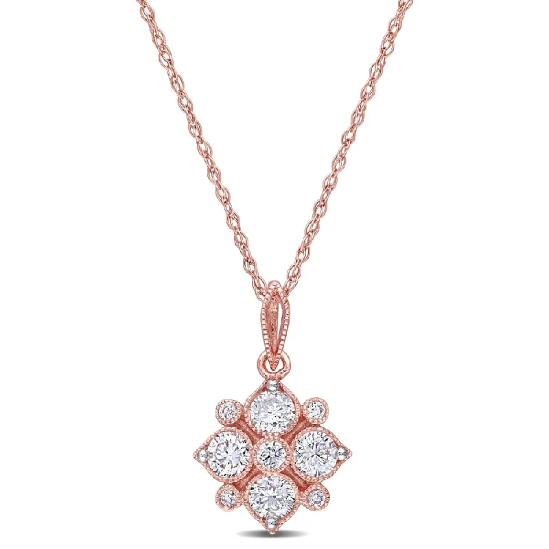 Ruby stone necklaces-Miadora 14k Rose Gold 1/2ct TDW Diamond Geometric Floral Cluster Necklace