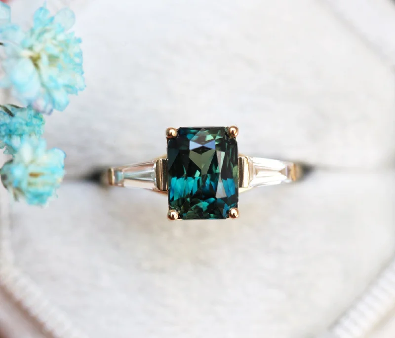 Woven cord engagement rings-Dolores Teal Sapphire Diamond Ring