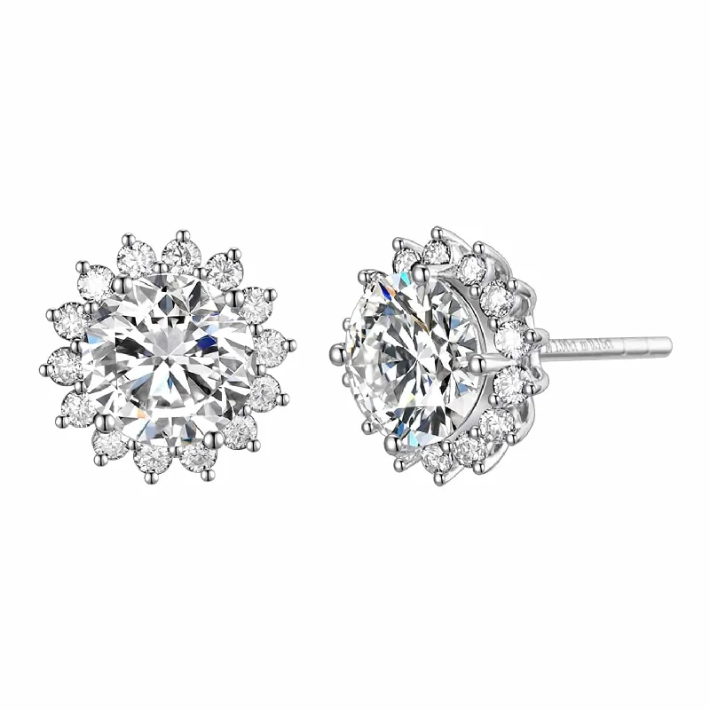 Light clay earrings-FANCIME 2.2CTTW Moissanite Flower 14K White Gold Stud Earrings