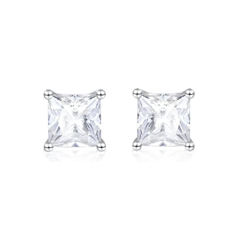 Worn medallion earrings-FANCIME Solitaire Princess Cut 14K White Gold Stud Earrings