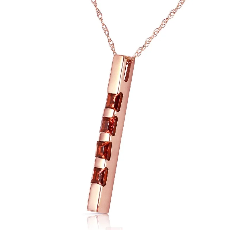 Raised bar necklaces-14K Solid Rose Gold Necklace Bar with Natural Garnets