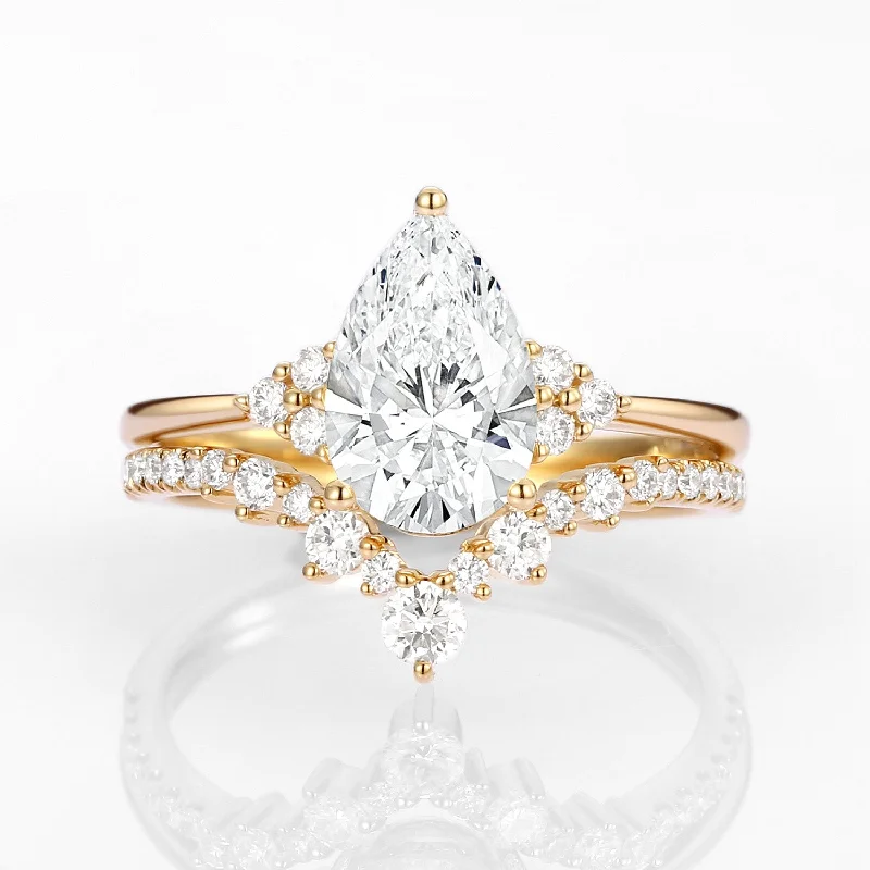 Subtle accent engagement rings-1.5ct Classic Pear Lab Grown Diamond Ring Set 2pcs