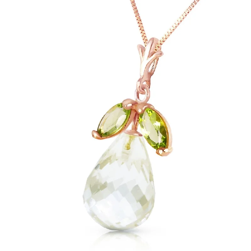 Flat knot necklaces-14K Solid Rose Gold Necklace with Natural Peridots & Rose Topaz