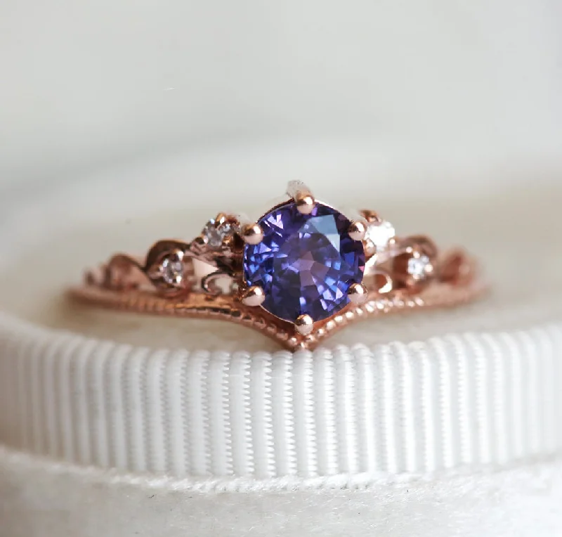 Rose gold engagement rings-Bella Vintage Purple Sapphire Diamond Ring