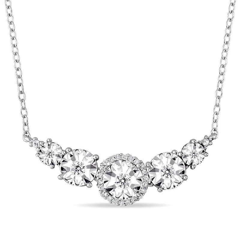 Wide chain necklaces-Miadora Sterling Silver 1/6ct TDW Graduated Halo Bar Necklace