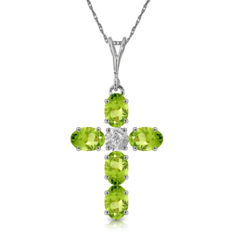 Ruby stone necklaces-1.88 Carat 14K White Gold Cross Necklace Natural Diamond Peridot